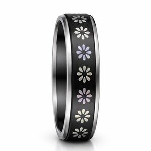 Stainless Steel Fidget Spinner Ring Anxiety Ring Black Daisy Floral